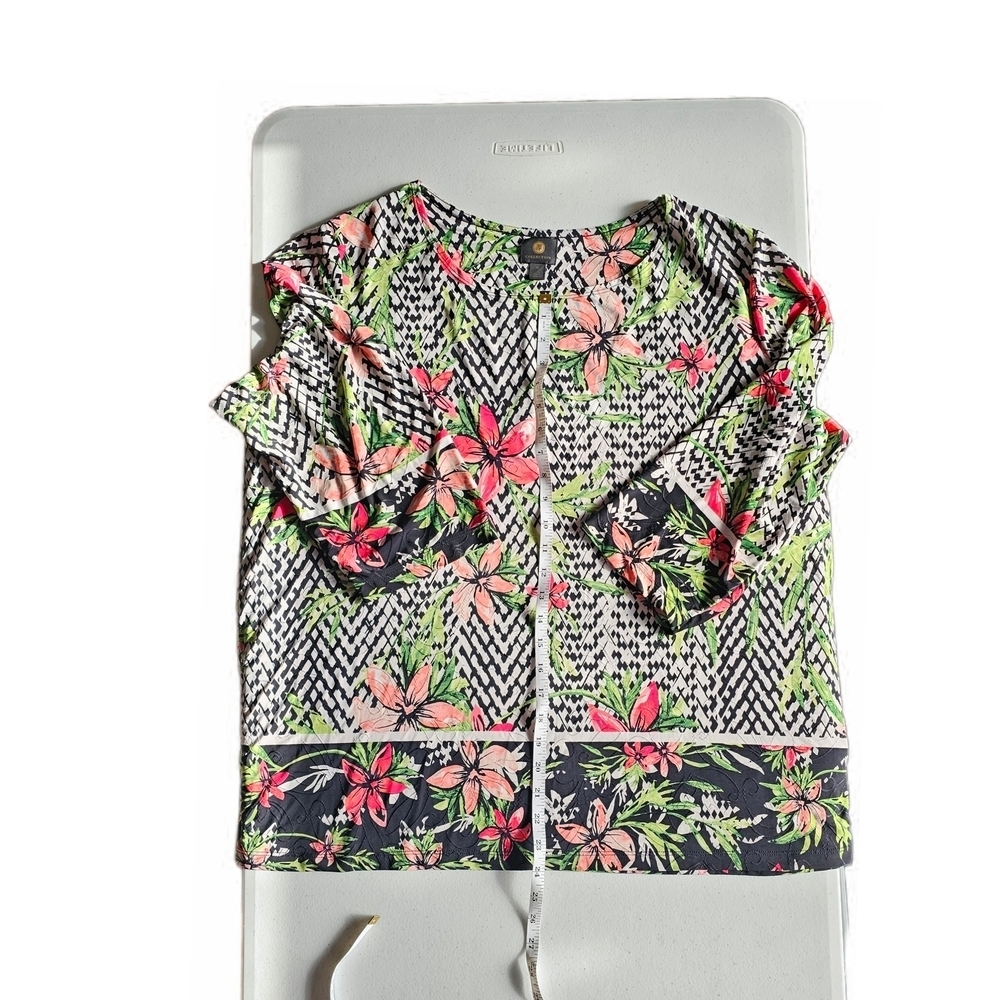 JN Collectipn Tropical Tunic Black and Pink Floral Blouse Top - Picture 7 of 14